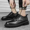 Kleidschuhe Herren 2023 Sommer Britischer Stil Schwarz Freizeitleder Business Big Head Arbeitsmode