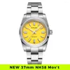 Montres-bracelets PHYLIDA 37mm cadran jaune montre-bracelet NH38A montres automatiques pour hommes perpétuels pour hommes FkEvNH35ASgI5