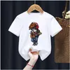 Familie bijpassende outfits grappige beer rijden motorfiets print jongen meisje wit T-shirt kind zomer harajuku kawaii kleine baby Y2K kleding D Dhllb