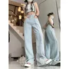 Jean femme Vintage bleu clair taille haute femme ample pantalon large pantalon épissage jambe droite longue femme vêtements