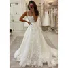 Sleeveless Lace Wedding Dress Beach Women Illusion Back Appliques Spaghetti Straps A-Line Bridal Gown Tulle Vestidos