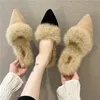 Dress Shoes 2023 Winter High Heels Fur Pointed Toe Mules Fashion Woman Autumn Furlly Slippers Luxury Designer Chunky Shoes 231019