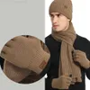 Partihandel OEM Men Kids Acrylic Rib Knit Winter Beanie Hat Scarf and Handskar Par Set med anpassad läderlapp