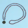 Anhänger Halsketten KELITCH Rote Farbe Lucky 925 Silber Buddha Holz Achat Perlen Langer Kristall