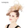 Copricapo Elegante Imitazione Sinamay Donne Piume Cappelli di modisteria Fascinator Derby Kendeucky Cappellini Copricapo da sposa sposato per occasioni