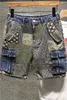 Men's Shorts 2023 Summer Workwear Patchwork Denim Loose Pants Casual Five-point
