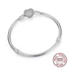 Bracciale fine con catena a forma di serpente color argento autentico di alta qualità in argento sterling 925, adatto per braccialetti europei con ciondoli per la creazione di gioielli da donna241C