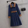 Abiti casual 2023 denim blu elegante abito da donna da ufficio autunno inverno manica lunga colletto polo donna coreano aderente da sera