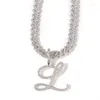 Chains A-Z Cursive Letter Pendant Iced Out Cuban Necklace For Women Initial Zircon Link Chain Choker Rock Hip Hop Jewelry207L