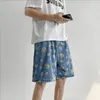 Herr shorts sommar bomull denim män 2023 mode casual blommor jeans gata stil koreansk lös dragkammare w522