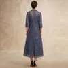 2024 Grau Vintage Zwei Stücke Kurzes Kleid für die Brautmutter Chiffon Spitze A-Linie V-Ausschnitt Patin Hochzeit Party Kleider mit Jacke