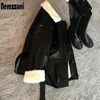 Женская кожаная зимняя куртка оверсайз из искусственной кожи нерадзурри с мехом кролика рекс внутри, теплое мягкое утолщенное пальто на подкладке с длинным рукавом 231018