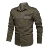 Polo da uomo 6XL a maniche lunghe Primavera Autunno Camicia casual allentata Aderente da lavoro Camicetta versatile in puro cotone lavato militare