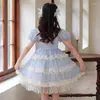 Vestidos de menina doce meninas vestido de princesa verão 2023 moda pequena lolita infantil cor sólida
