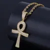 Hanger Kettingen Egyptische Ankh Sleutel Kruis Hangers Voor Mannen Vrouwen Goud Zilver Kleur CZ Kristal Verharde Bling Out Hip Hop Rapper Jewel281Q
