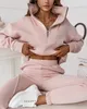 Womens Tracksuits 2 Piece Outfit Set Sports Style Stand Collar dragkedja Design Top Piping Pants Fashion Spring and Winter Wear 231018