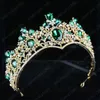 Nya hårsmycken för kvinnor barockgröna tiaror krönar guldmetall tiara kristall strass diadem bröllop hår tillbehör346s