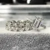 Cluster Rings 100% 925 Sterling Silver Emerald Cut Created Moissanite Wedding Engagement Cocktail Women Oval Diamond Band Jewelry1288H