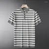 Polos masculinos de malha luxo camiseta qualidade listrado lapela polo camisa manga curta verão casual contraste cor negócios