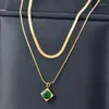 Catene ANENJERY Collana con pendente in zircone quadrato verde in acciaio inossidabile 316L per le donne Accessorio semplice per gioielli di moda quotidiano