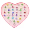 36st Colorful Rhinestone Gem Rings in Box Justerbara Little Girl Jewel Rings in Box Children Little Girl Gift Pre283n