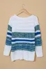 Women's Sweaters Blue/Purple/Brown Loose Openwork Round Neck Sweater Women Fashion Casual Colorful Striped Comfy Pullover S-2XL