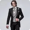 Mäns kostymer italienska svarta män för bröllop silver grå väst 3 -stycken vintage smal passform brudgummen tuxedos man blazers jacka dräkt homme