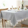 Nappe de Table Simple rayée, avec pompon uni, en coton et lin, serviette Obrus Tafelkleed Mantel Mesa 231019