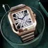 De Luxe Montre Gold Herenhorloges Vierkant Skeleton 39mm Maat Horloge Volledig roestvrij staal Casual Zakelijk Quartz Horloge