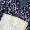 Jaquetas femininas 2023 moda outono europeu e americano curto lantejoulas cardigan casaco cintura alta magro casual manga longa jaqueta top