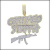 Catene Catene Bling Iced Out Lettere Collana con ciondolo pistola Steppa certificata 2 colori Lusso zircone cubico Gioielli hip hop per uomo Ragazzo Dr Dhtbw