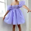 Robes de fête Hirigin manches bouffantes courtes mignons de style jolie fille robe 2023 cou carré coupé basse taille haute tulle tutu rchette de bal mini