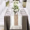 Table Runner Vlovelife Macrame Table Runners Natural Burlap Splicing Cotton Boho Table Runner with Tassels Bohemian Rustic Home Wedding 231019