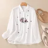 Kvinnors blusar vintage skjortor Solid Loose Brodery Spring/Summer Ladies Clothing Fashion Long Sleeves Cotton Linen Tops