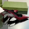 レディースバックストラップ浅いカットシューズ5.5cmバーガンディ本革子ドレスシューズレターバックルデコレーションラグジュアリーデザイナーシューズファッションスリングバックポンプ