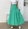 Skirts Women 2023 Summer Soldi Long Office Lady Cotton A-line Simple Korean Casual Pleated Female 12 Colour Streetwear