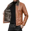 Veste en Faux cuir pour hommes, veste à manches longues, col rabattu, solide, fermeture éclair, automne hiver 2023, 231020