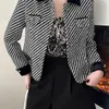 Women's Jackets Black Striped Tweed Jacket Coat For Women Vintage Design Autumn Single Breasted Elegant Luxury Blends Woolen Casual Outwear