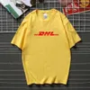 Herr t-shirts gula dhl t-shirt män kvinnor unisex mode grunge 90s casual tops hip hop löst kort ärm2491