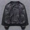 Men's Leather Faux Black Aviation Genuine Bomber Jacket Men Pilot Sheepskin Real coat short Slim business jacket leather 231020