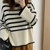 Womens Knits Tees Women Striped Loose Thermal Sweater ONeck Long Sleeve Thicken Knitted Pullovers Casual For Autumn Winter 231019