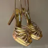 Sandales à plateforme imperméables à talons hauts épais Bride à la cheville Bout ouvert Chaussures de soirée à talons hauts de luxe pour femmes Chaussures d'usine à talons hauts 35-42 avec boîte