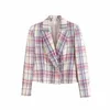 Abiti da donna Blazer scozzese in tweed Giacca da donna a maniche lunghe doppio petto strutturata testurizzata 2023 Cappotto con bottoni per il tempo libero Spring Chic