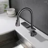 Kitchen Faucets Waterfall Pull Out Faucet Single Hole Deck Mounted Gunmetal/Matte Black Water Mixer Tap