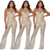 MEQ403 Panno con paillettes da donna Spalla cava obliqua Gamba larga sexy Tuta da discoteca Donna Party Party Street Casual276K