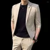 Men's Suits 2-piece Fashion Casual Spring Summer Half-sleeved Suit Male Groomsman Prom Party Sleeve Jacket Pants Tuxedo Men