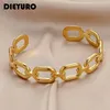 Bangle Dieyuro 316L Rostfritt stål Kvinnor Bangles Fashion Square Link Hollow Out Bangle Vintage Gold Color High Quality Jewelry Gift 231019