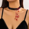 Pendant Necklaces European Gothic Simulation Red Bleeding Tassel Necklace Female Halloween Black Crystal Beads Chains Choker For Women
