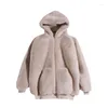 Sweats à capuche pour femmes coréen blanc imitation laine d'agneau vêtements d'extérieur manteau de finition femmes hiver chaud pardessus manteaux décontractés à capuche fausse fourrure en peluche