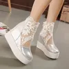 Sandales 2023 Femmes Wedges Sandale Sexy Dentelle Argent Plateforme Talons Hauts Le Gâteau Éponge Fond Épais Printemps Chaussures D'été